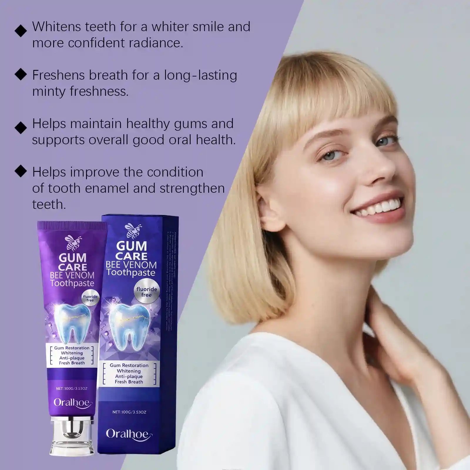 Tidesmit Bee Venom teeth whitening toothpaste for deep stain removal and fresh mint breath oral care
