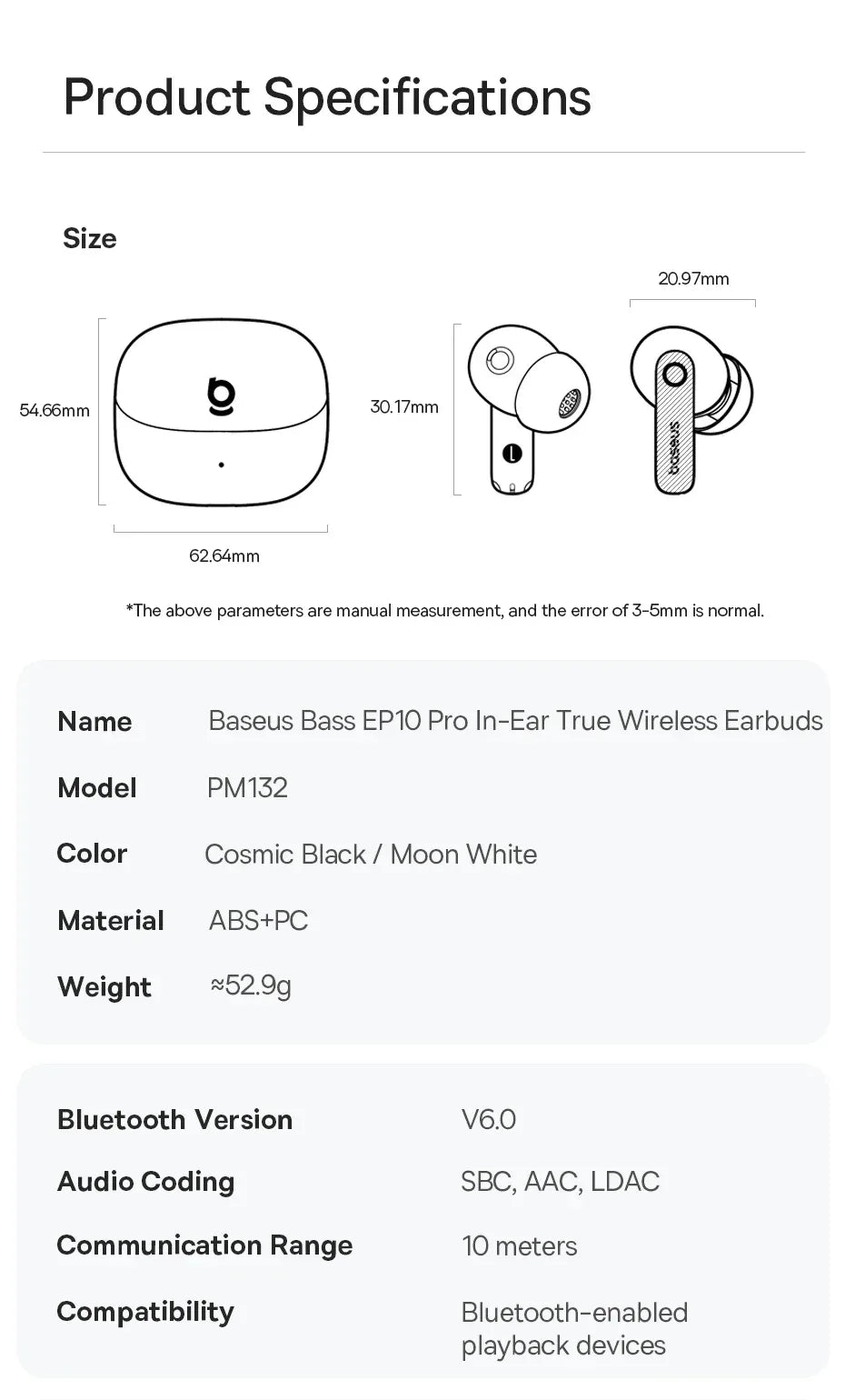 Baseus EP10 Pro ANC Earbuds Wireless Bluetooth 6.0 Earphones 50dB Realtime Adaptive Headphones 6 Mic Hi-Res LDAC IP55 Ear buds Tidesmit