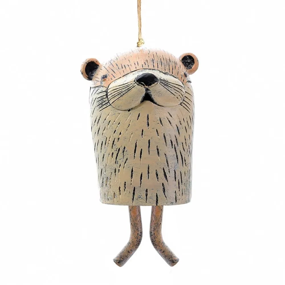 Cute beige resin animal wind chime for rustic garden decor, adding a charming touch to outdoor spaces.