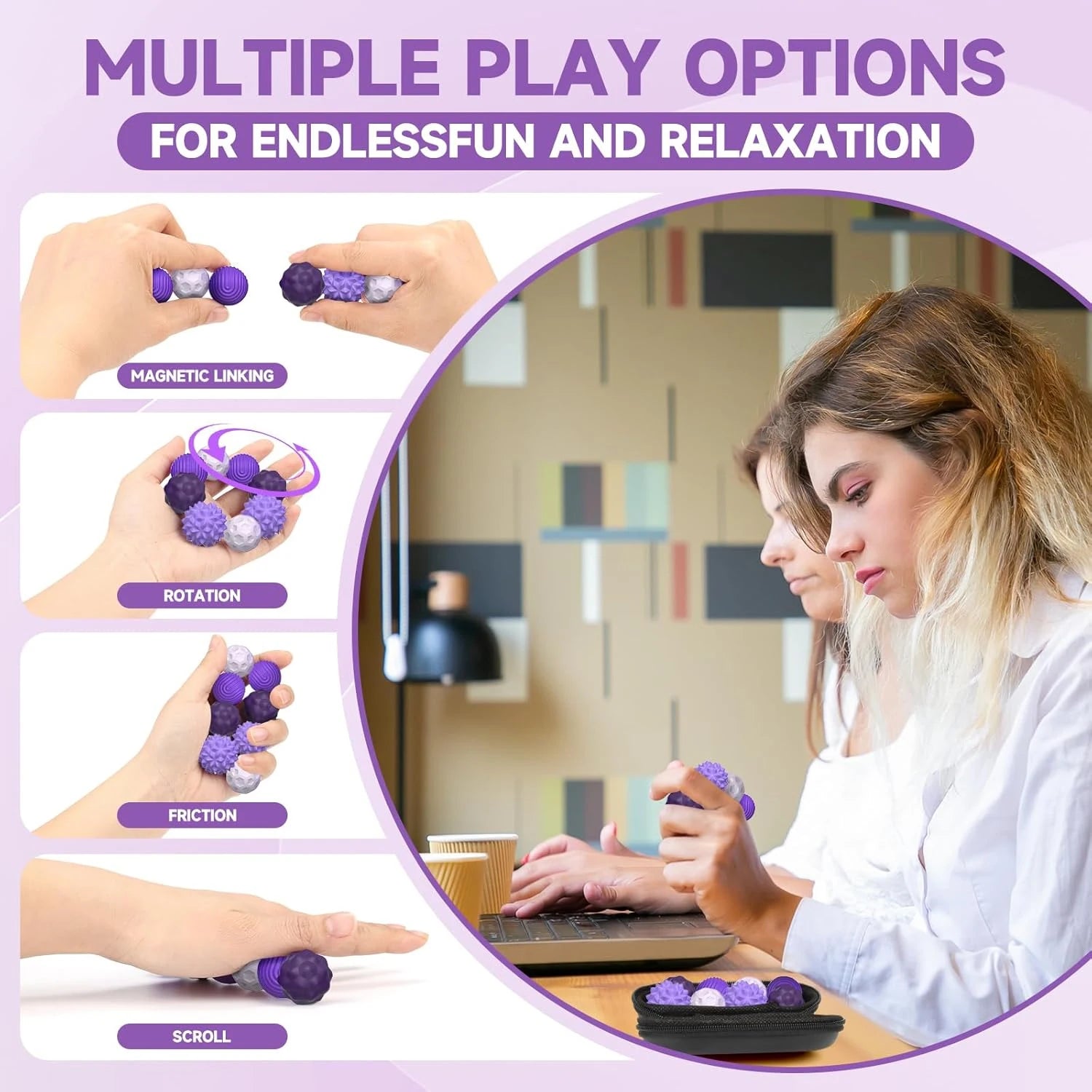 Magnetic Massage Balls for Hand Therapy - Portable Stress Relief Set Relaxation Treatment Tidesmit