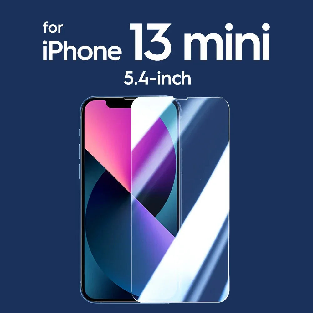 Clear tempered glass screen protector for 5.4-inch iPhone 13 mini.