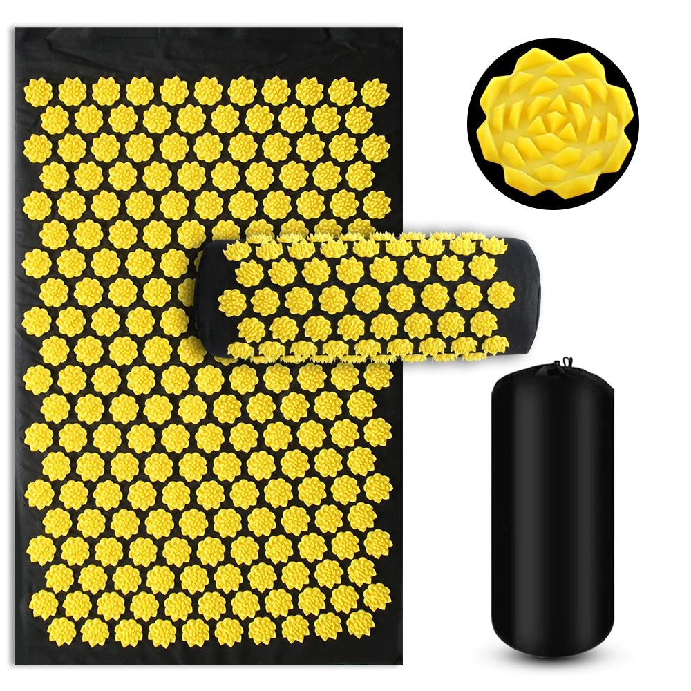 Acupressure Massage Mat for Back and Neck Pain Relief - Tidesmit Back Massage Instrument 3PCS Lotus Yellow Tidesmit
