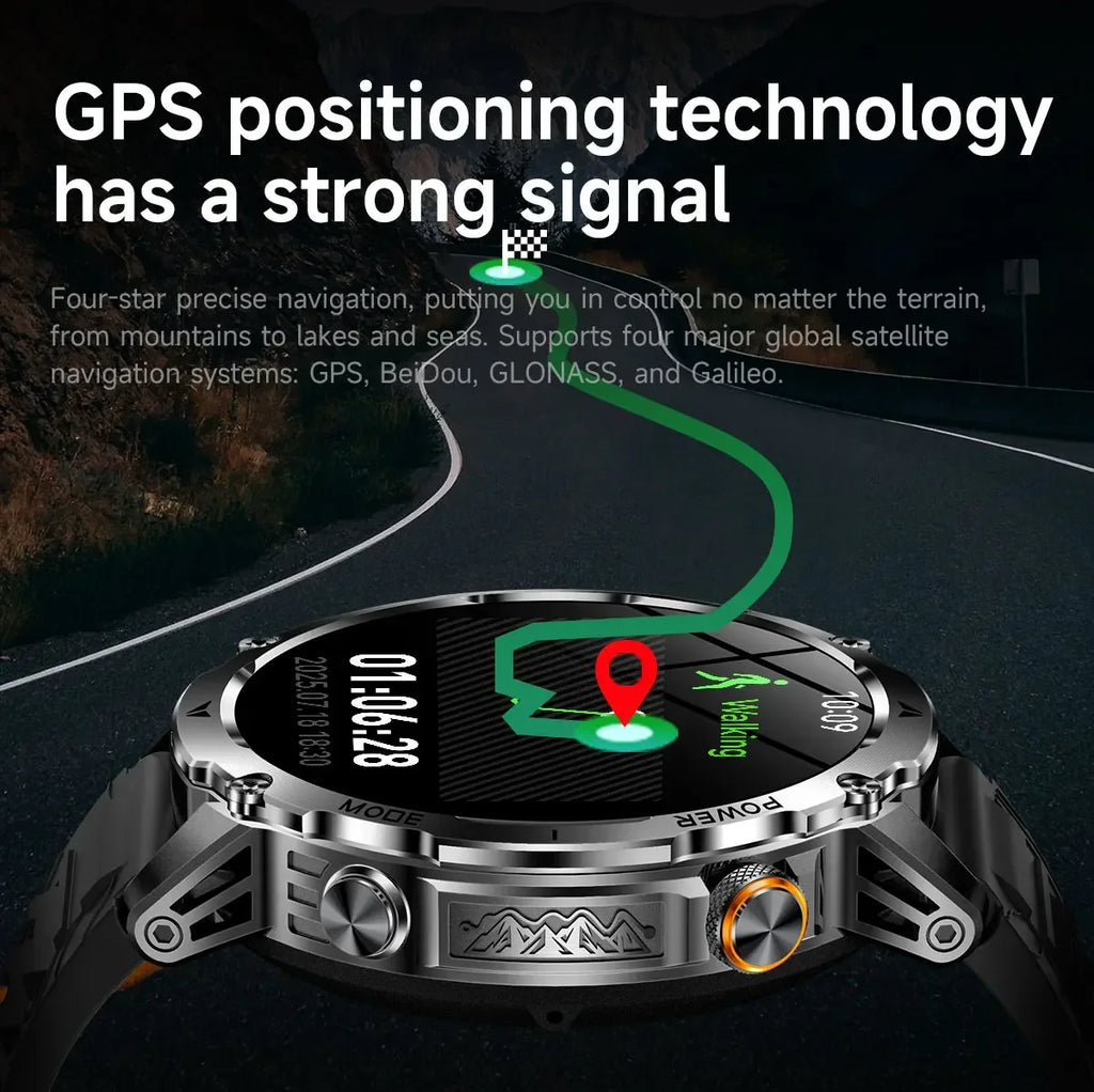 GPS Outdoor Military Smart Watch Men 1100mAh Large Battery Flashlight+SOS COMPASS Bluetooth Call 10ATM Waterproof Sports Watches