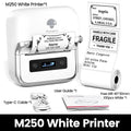 White thermal label maker kit with user guide, Type-C cable, and roll of labels