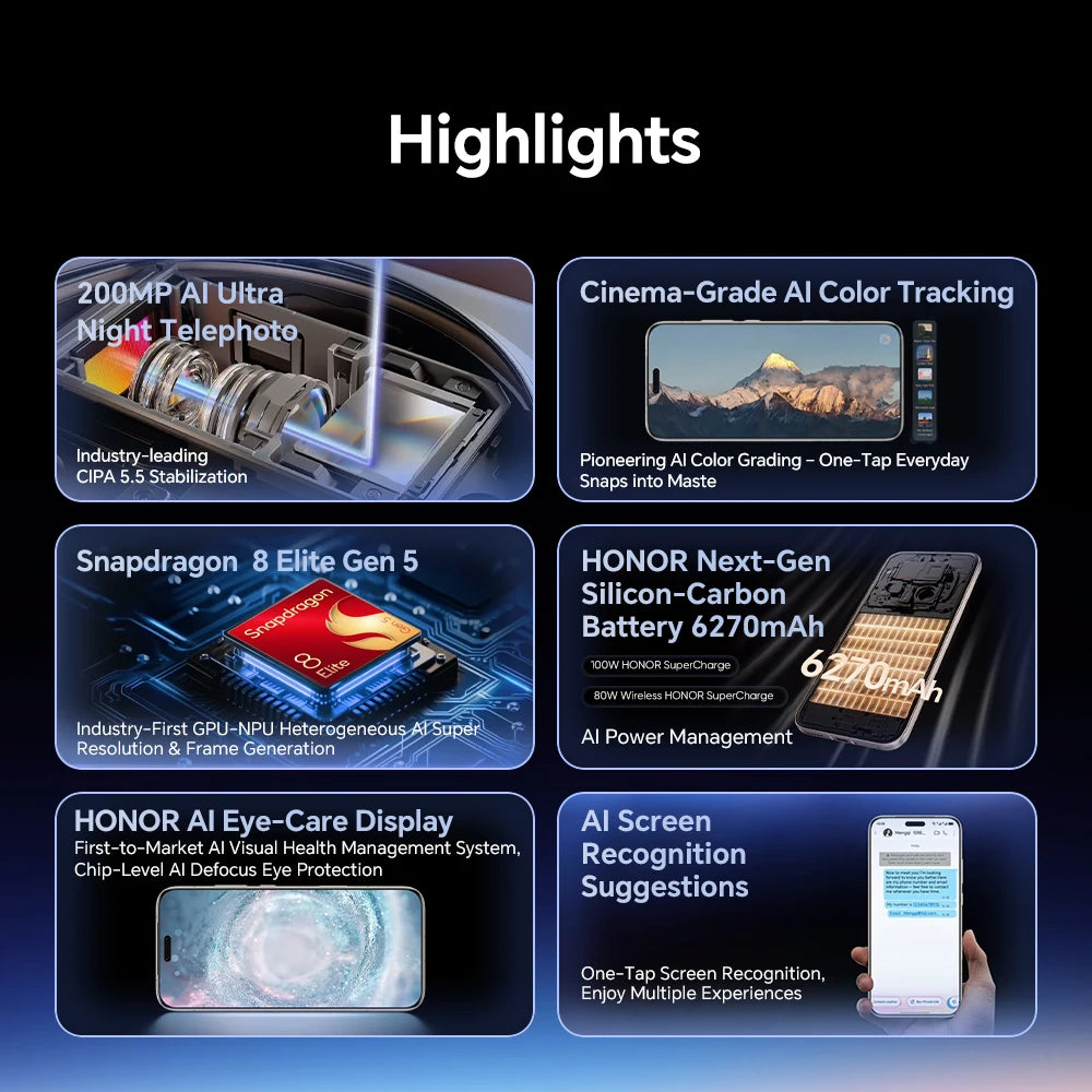 EU Version Honor Magic 8 Pro 5G Smartphone Snapdragon 8 Elite Gen 5 200MP AIMAGE 6270mAh 100W 6.71''OLED NFC eSIM HONOR