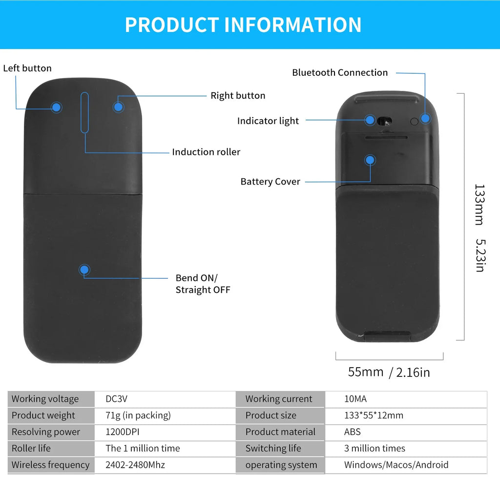 Foldable ARC Touch Wireless Mouse Bluetooth/2.4G Silent Ergonomic Slim Portable Mice for Computer iPad Surface Mac Mobile Office