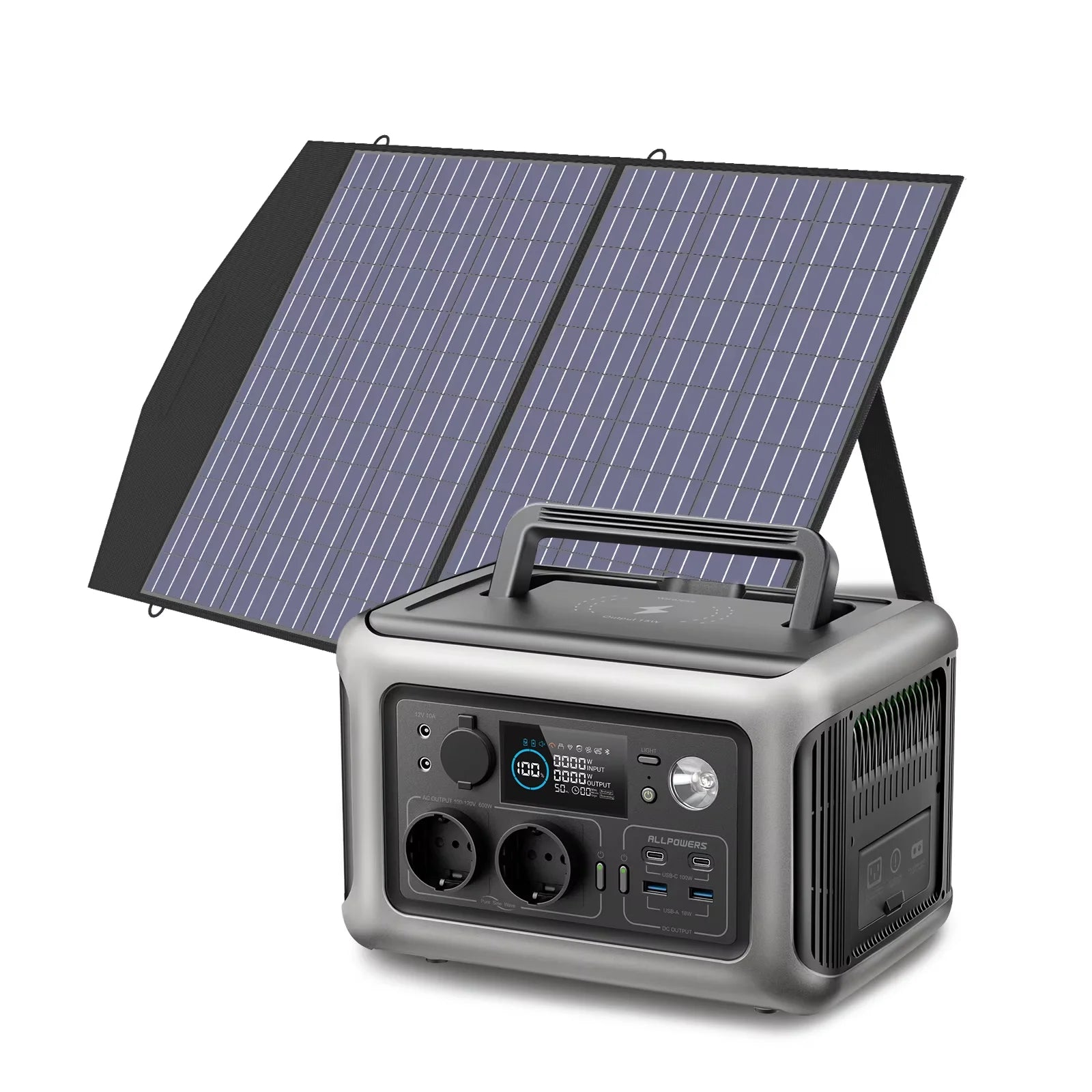 Portable Power Station 600W with 100W Solar Panel - Fast Charging Battery black Tidesmit