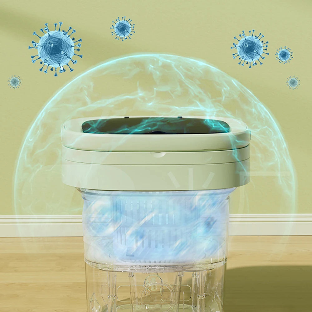 Tidesmit portable ultrasonic folding washing machine 8 side view showing collapsible bucket design for travel laundry