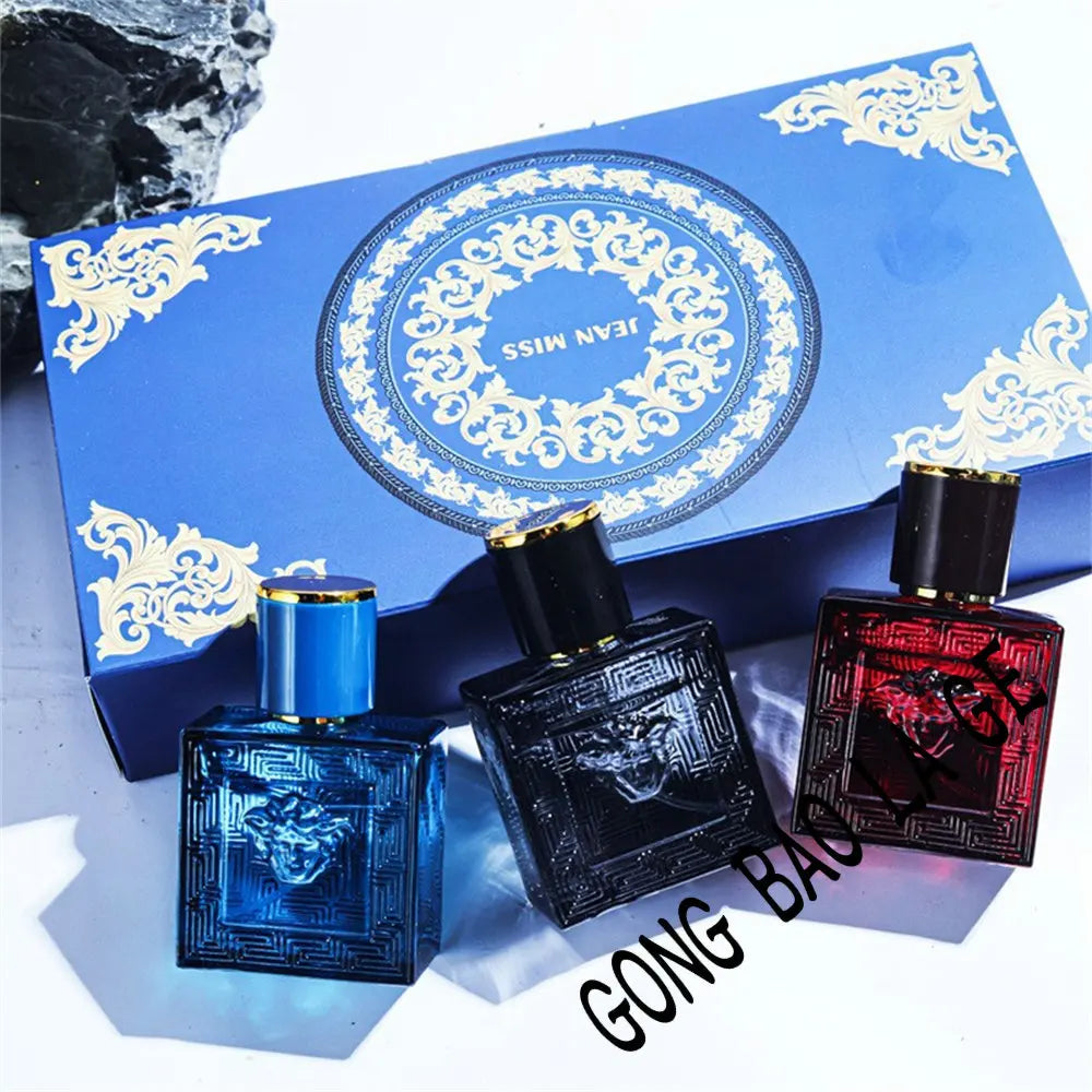 Jean Miss 3-piece men's perfume gift set, square glass cologne bottles, long-lasting masculine scent for men.