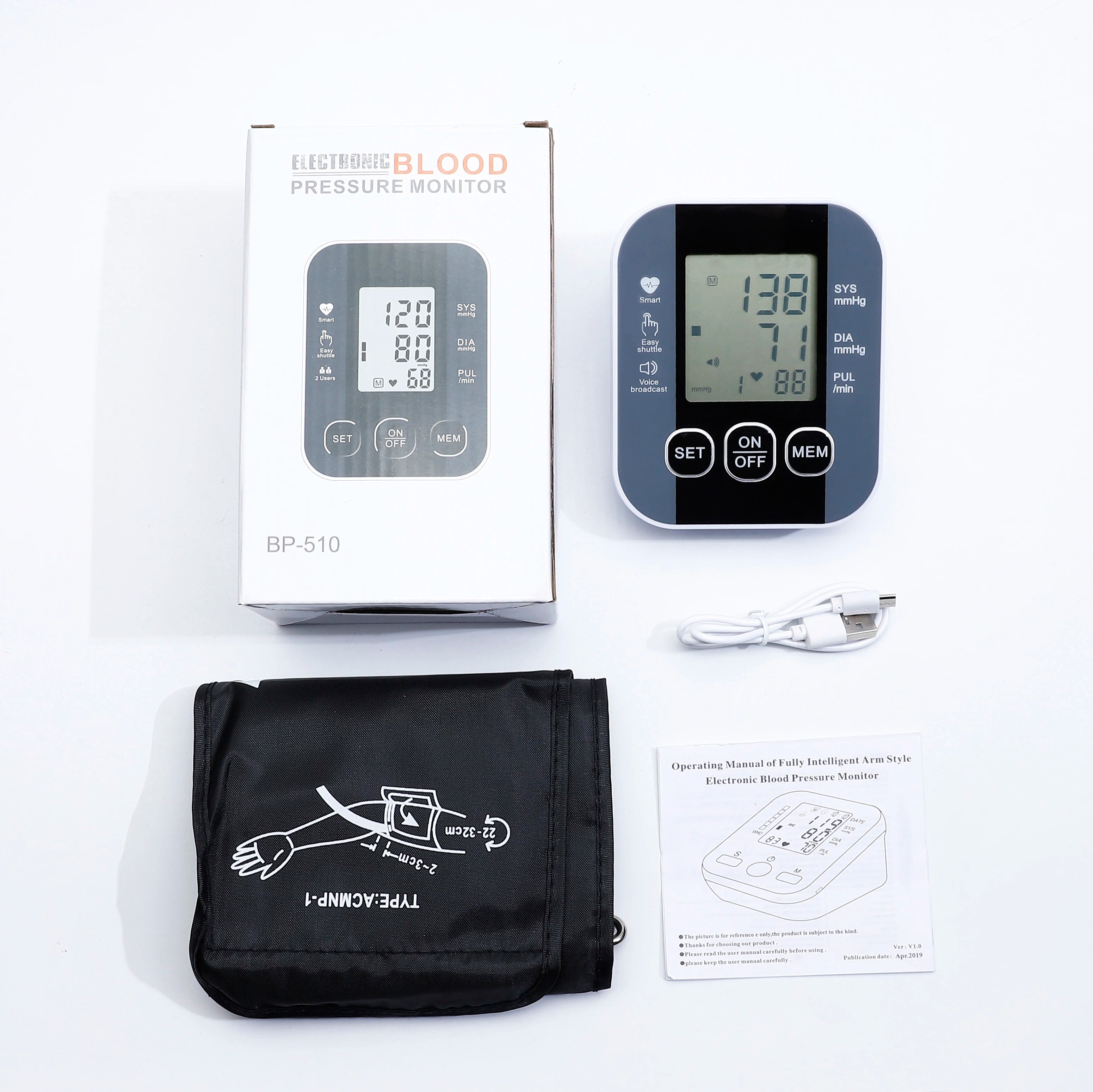 Voice BP Sphygmomanometer Heart Rate Pulse Tonometer Russian / Arabic / Spanish / Portuguese Voice Arm Blood Pressure Monitor