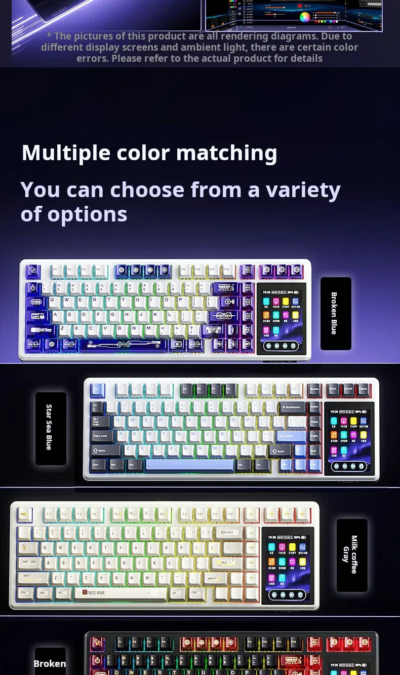 AULA L99 Mechanical Keyboard Intelligent Screen Wireless Bluetooth Gasket Structure Gaming Keyboard RGB  Lighting Night Vision