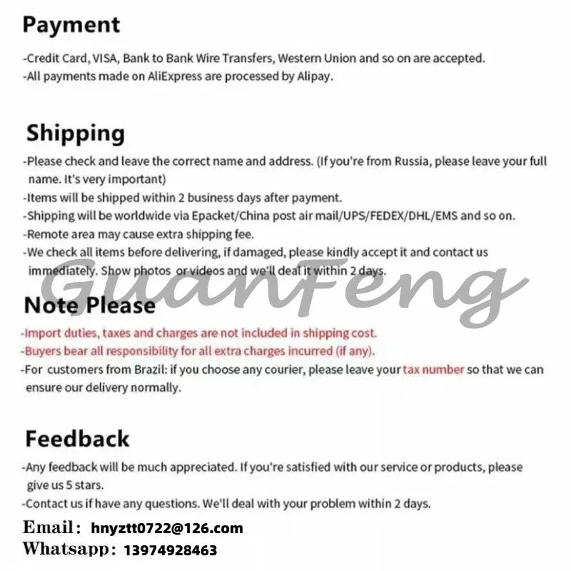Mini rice cooker product packaging insert with payment and shipping information