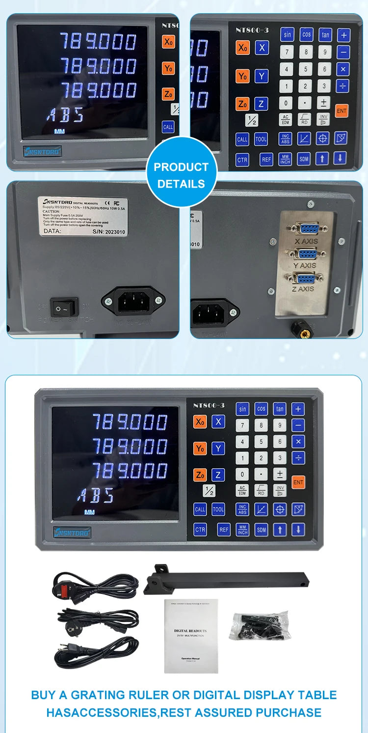 Ultra-accurate Dro NT800-3 NT800-2 Set AC90-260V&50-1000mm Linear Glass Scale Encoder Digital  Ruler for Lathe Milling Machines