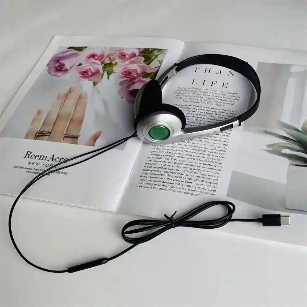 Retro Over-Ear Wired Headphones Y2K Style Lightweight Tidesmit Green-Type C Tidesmit