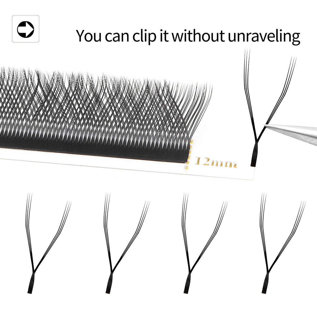 12mm black premade volume eyelash extension fans on an adhesive strip, designed for easy application without falling.