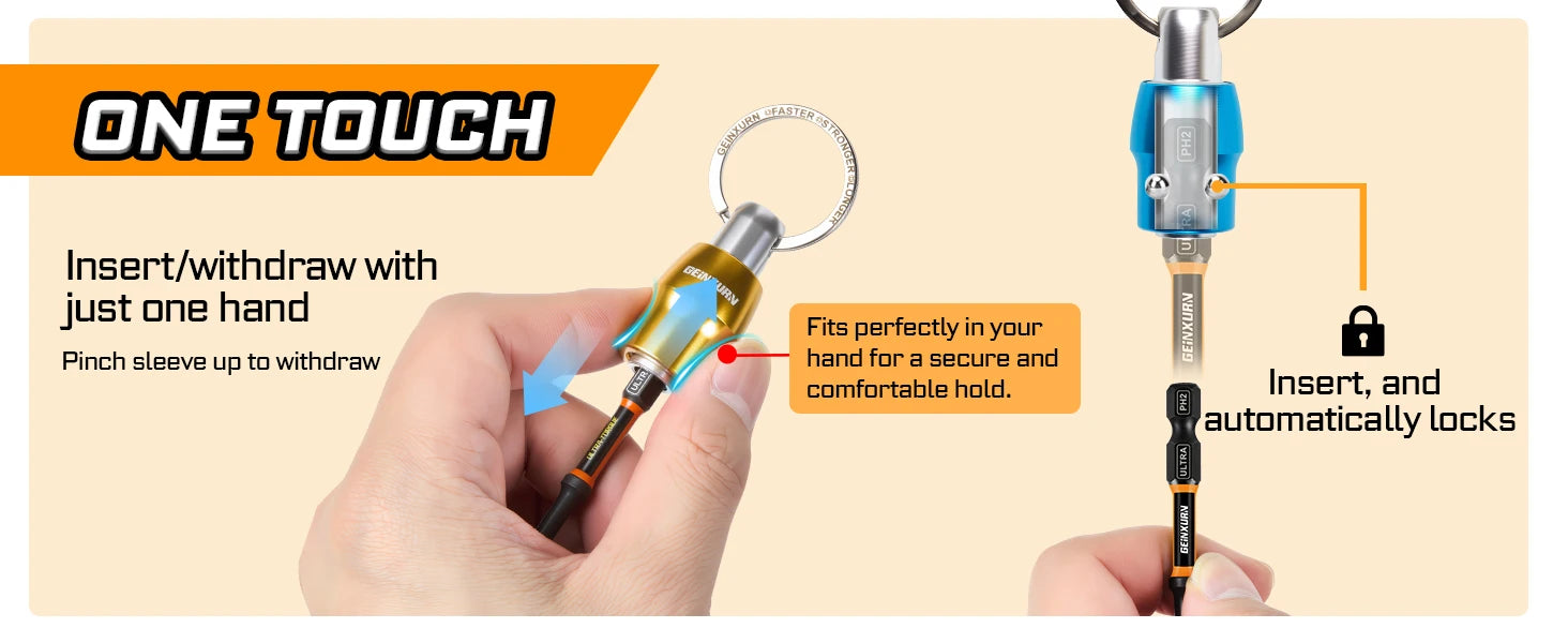 Geinxurn Keychain Bit Holders Set,1/4" Hex Shank Bit Holder, Premium Aluminum Construction,Compact Keyring Design for Easy Carry
