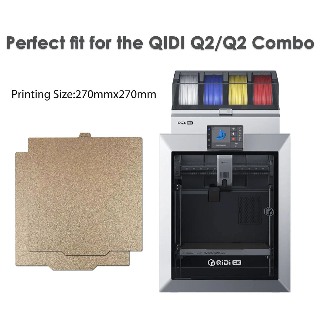 QIDI Q2 3D printer build plate, 280x280mm, smooth PEO and textured PEI PET sheet for high-quality 3D printing.