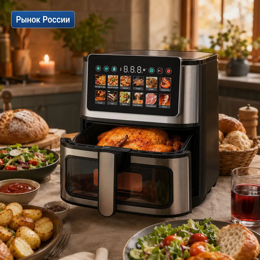 8.8L Smart Digital Air Fryer 1500W Large Capacity Visible Window Stainless Steel 12 Presets CE OEM Factory