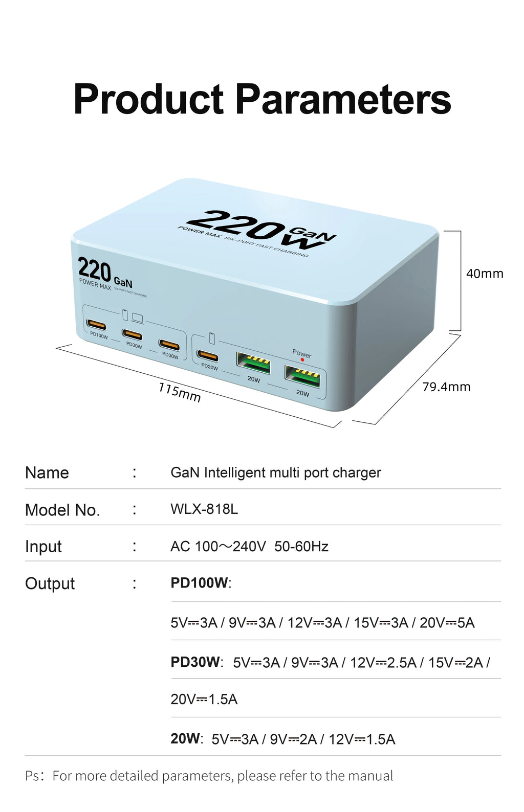 220W GaN USB-C Fast Charger Station for Multi-Device Charging Tidesmit