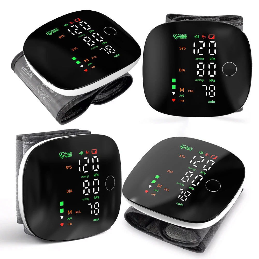 Blood Pressure Monitor New LED Rechargeable Wrist Blood Pressure Monitor English Spanish Voice Broadcast Tonometer BP Monitor