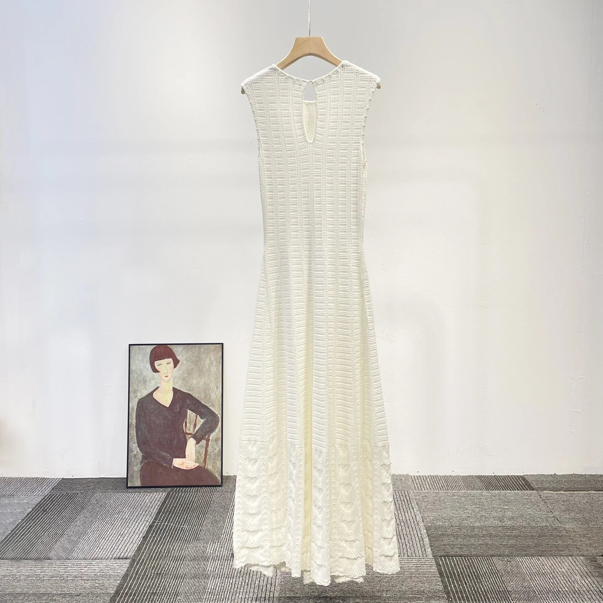 CHUJIE 2025 Summer 3-Piece French Style Set - Knit Maxi Dress + Sleeveless Top + Cover-Up, Pearl & Hollow Out, Viscose+Nylon