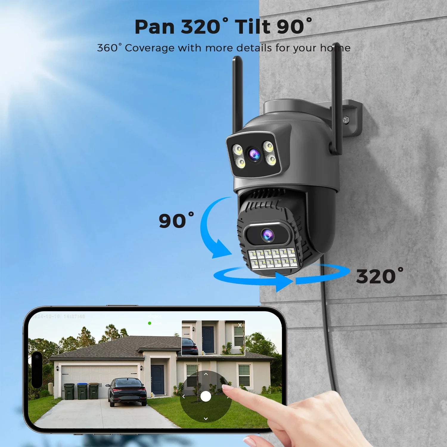 5K 10MP WiFi 2.4g/5G Dual Lens Security Camera, Outdoor IP66 Waterproof 5X Zoom Dual Screens Human Detection AI Night Vision