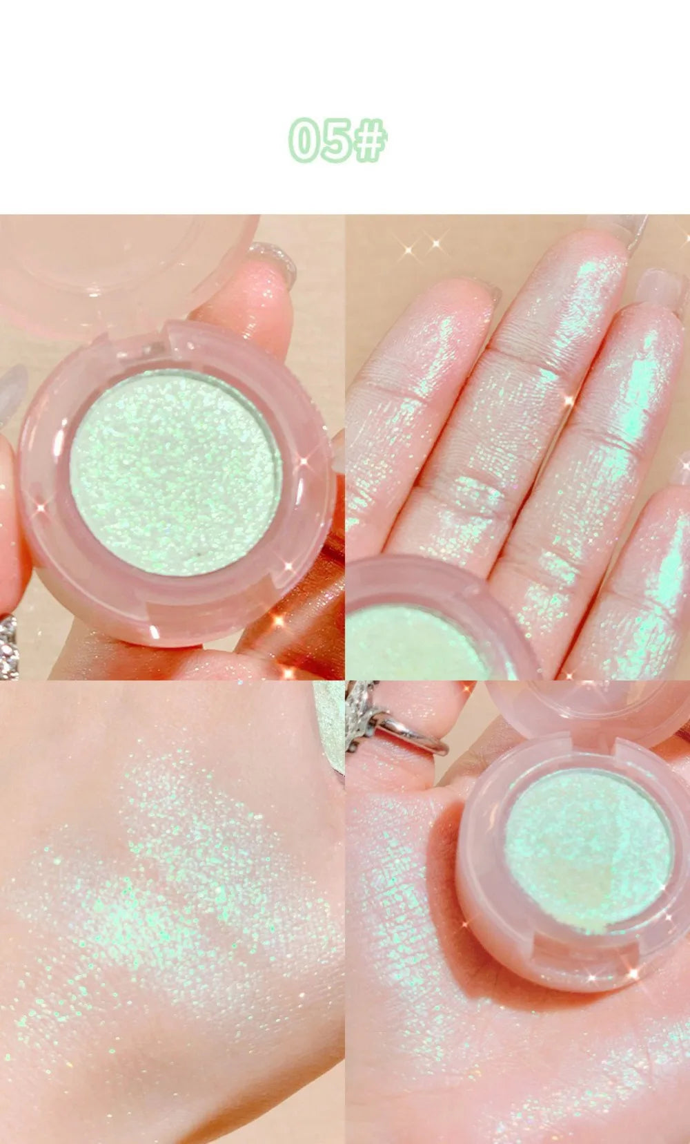 Tidesmit monochrome glitter eyeshadow and highlighter powder texture close-up for waterproof long lasting face makeup