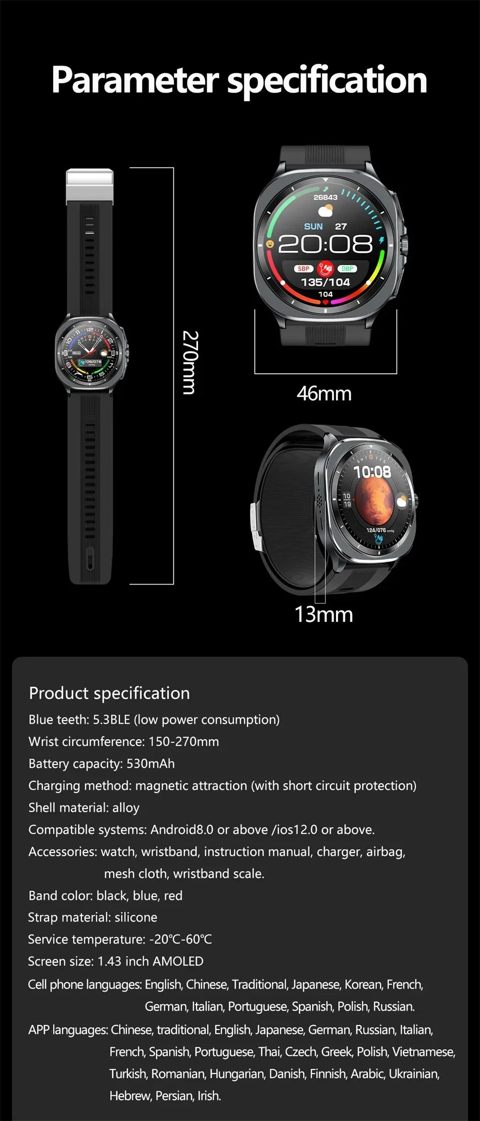 New AI Diagnosis Smart Watch Men, Air Pump Airbag Accurate Measure Blood Pressuer ECG Uric Acid Lipid Smartwatches For XIAOMI
