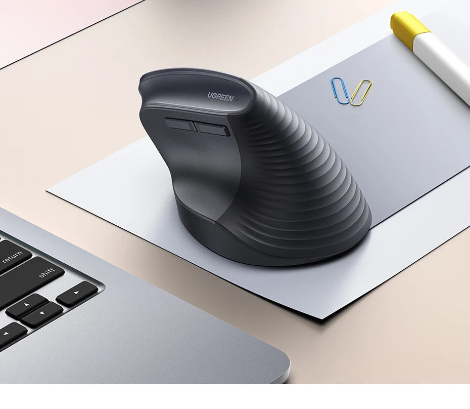 UGREEN Vertical Wireless Mouse 2.4G Ergonomic 4000DPI 6 Mute Buttons for MacBook Tablet Laptops Computer PC Mice Black Pink