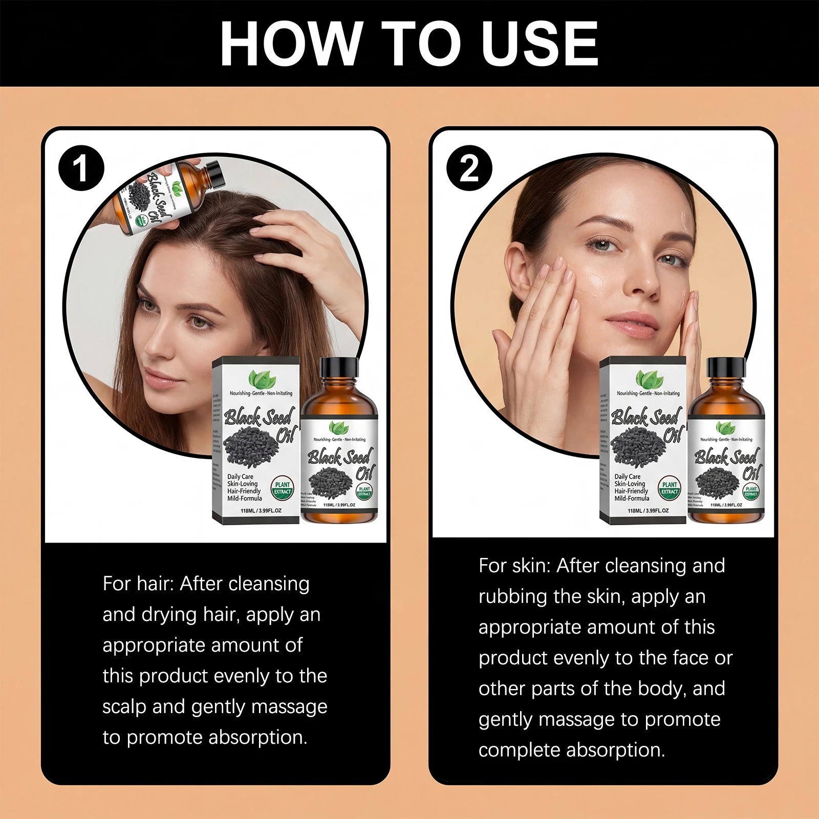 Organic Black Seed Oil Hair,Body & Face Nourishing Moisturize Essence Oil Natural Smooth Skin Care Product Multi Effect Care Oil