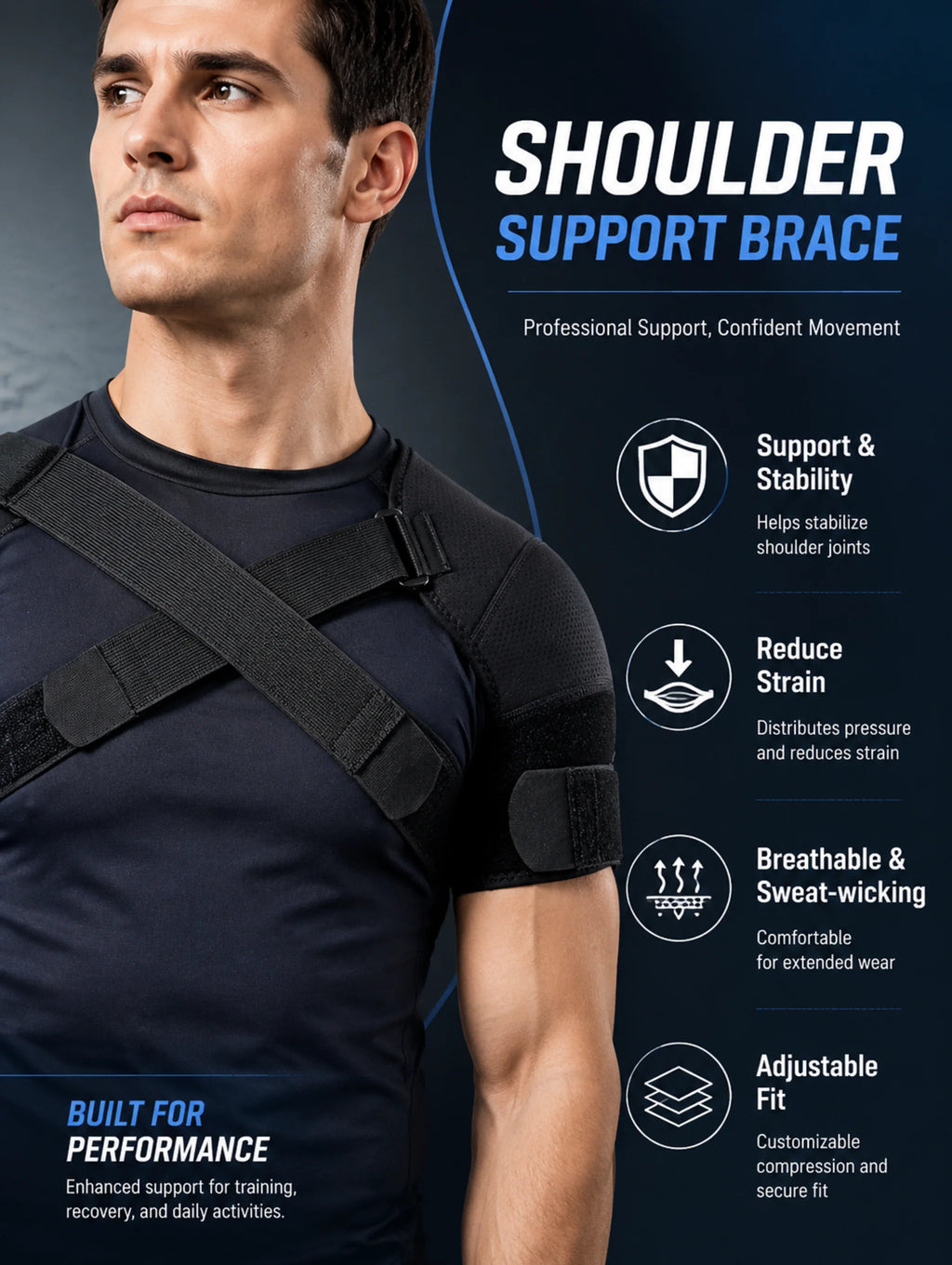 Double Shoulder Brace Adjustable Breathable Neoprene Compression Support Cross Strap for Men Women Sports Injury Pain Relief