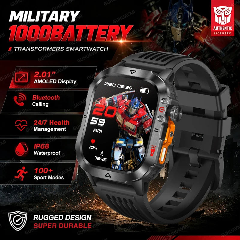 Black rugged men’s smartwatch with dark face and gray molded strap