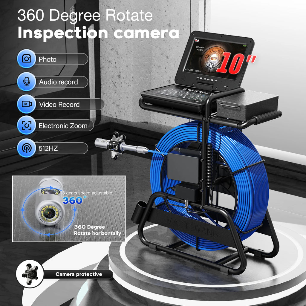 Sewer Camera Inspection 360 Degrees 10″inch IPS+Cable Diameter ø7mm+512HZ Transmitter Locator+Meter Counter+Keyboard