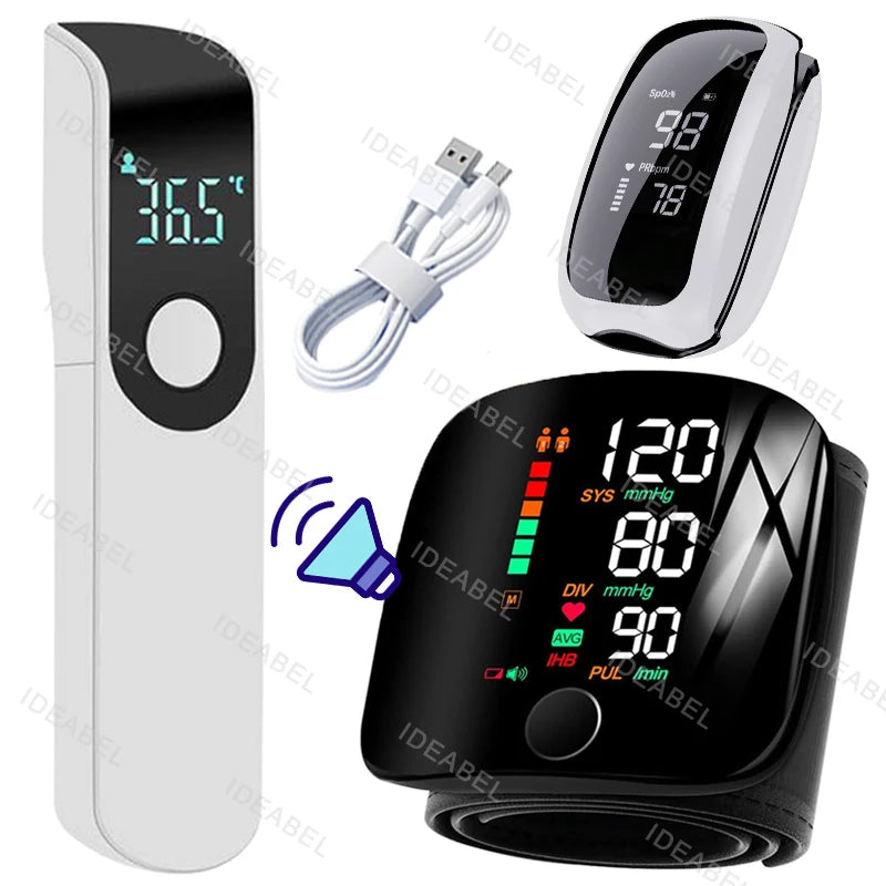 Smart LCD Rechargeable English Voice Wrist Blood Pressure Monitor Digital Automatic BP Tonometer Heart Rate Sphygmomanometer
