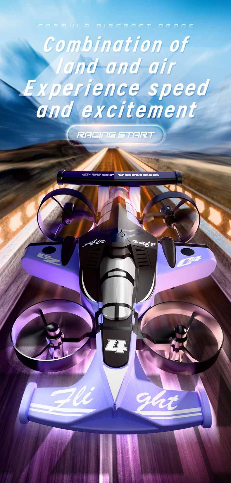 2-in-1 RC Stunt Drone Car - Foldable Aerial and Ground Vehicle White Violet Tidesmit