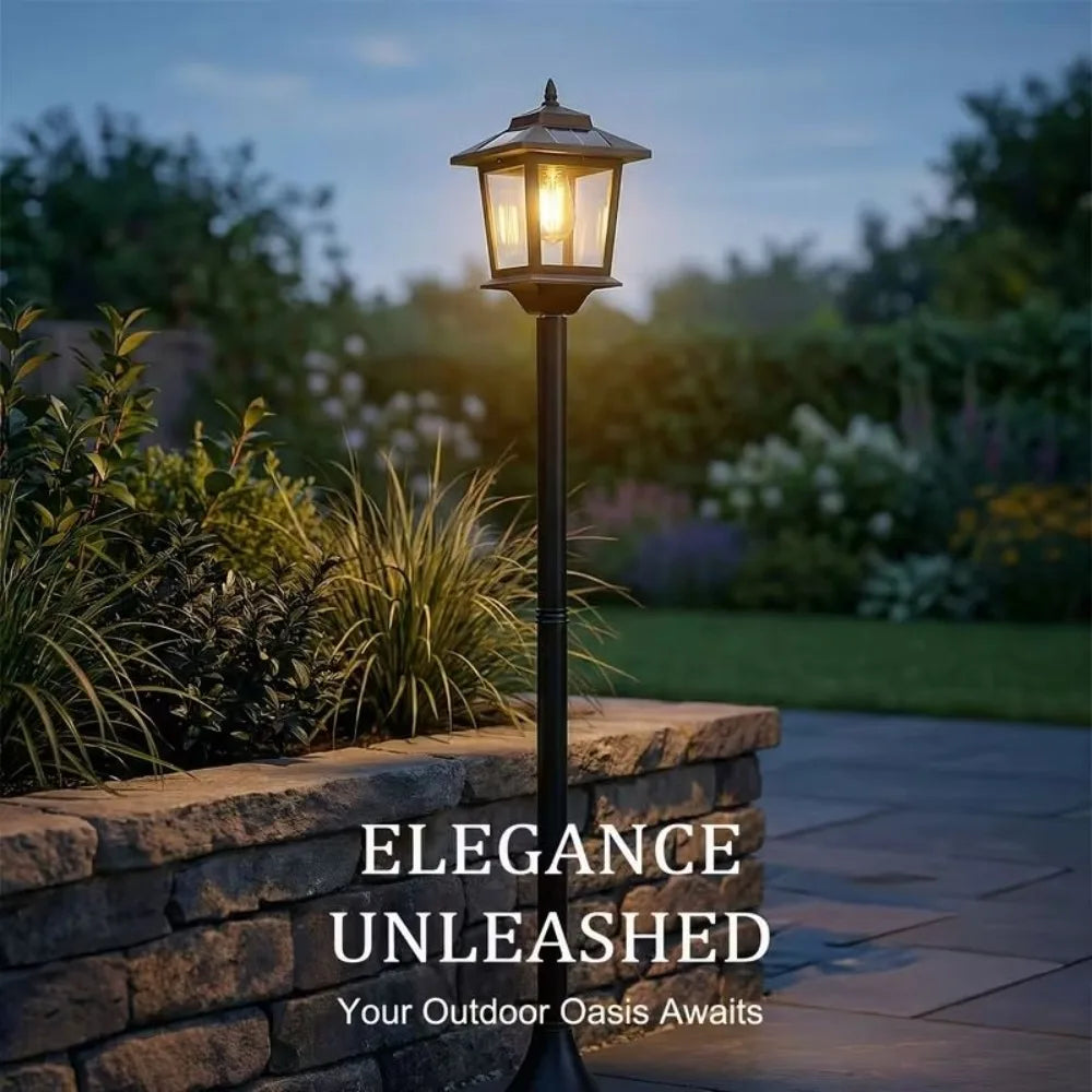 2 Pack 63 Inch Solar Lamp Post Lights, 1800 Lumens Outdoor Solar Landscape Lights with Replaceable Bulbs, IP44 Waterproof Warm White Lighting，Courtyard lights, outdoor solar street lights， for Garden, Patio, Lawn, Pathway
