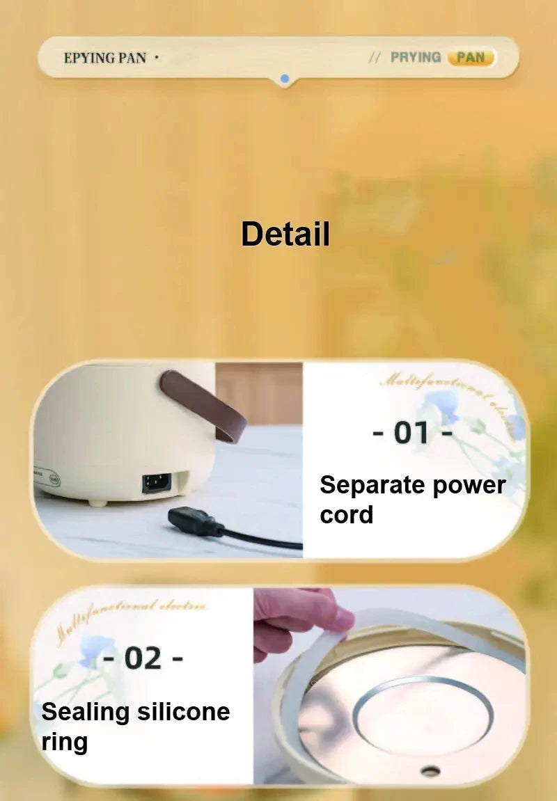 White 1.7L electric rice cooker with separate power cord and sealing silicone ring