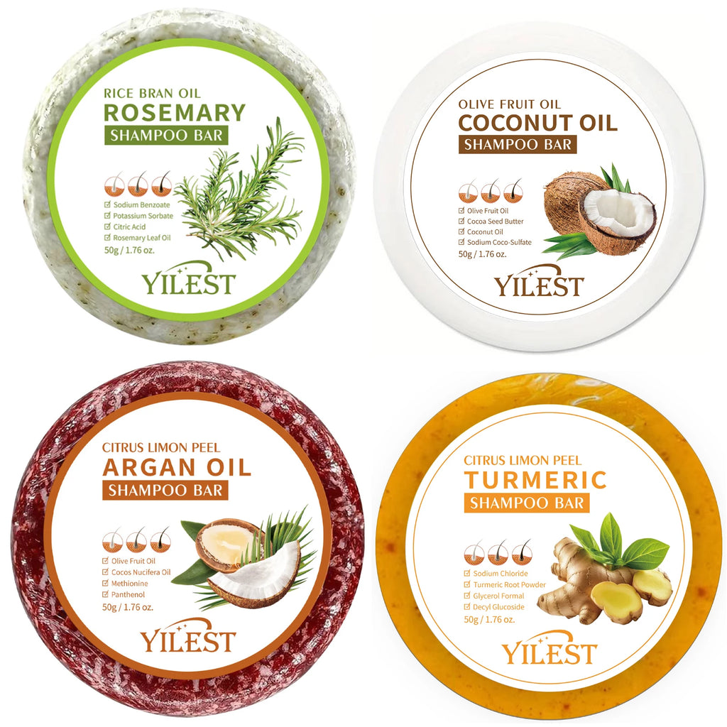 4 Pcs Argan Oil Shampoo Bar - Supports Hair Retention, Repairs Damaged Frizzy Hair, Gentle Scalp Moisturizing Treatment.