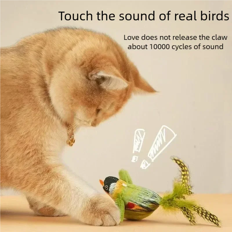 Interactive electric plush bird cat toy with chirping sound and flapping wings for engaging kitten play and exercise.