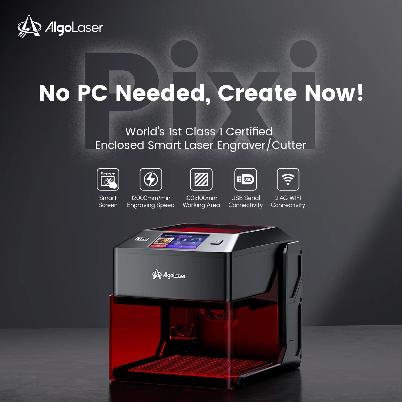 Algolaser PIXI 10W Mini Portable Woodworking Engraving Machine with Rotary Roller High Precision Engraver for DIY Hobby Craft