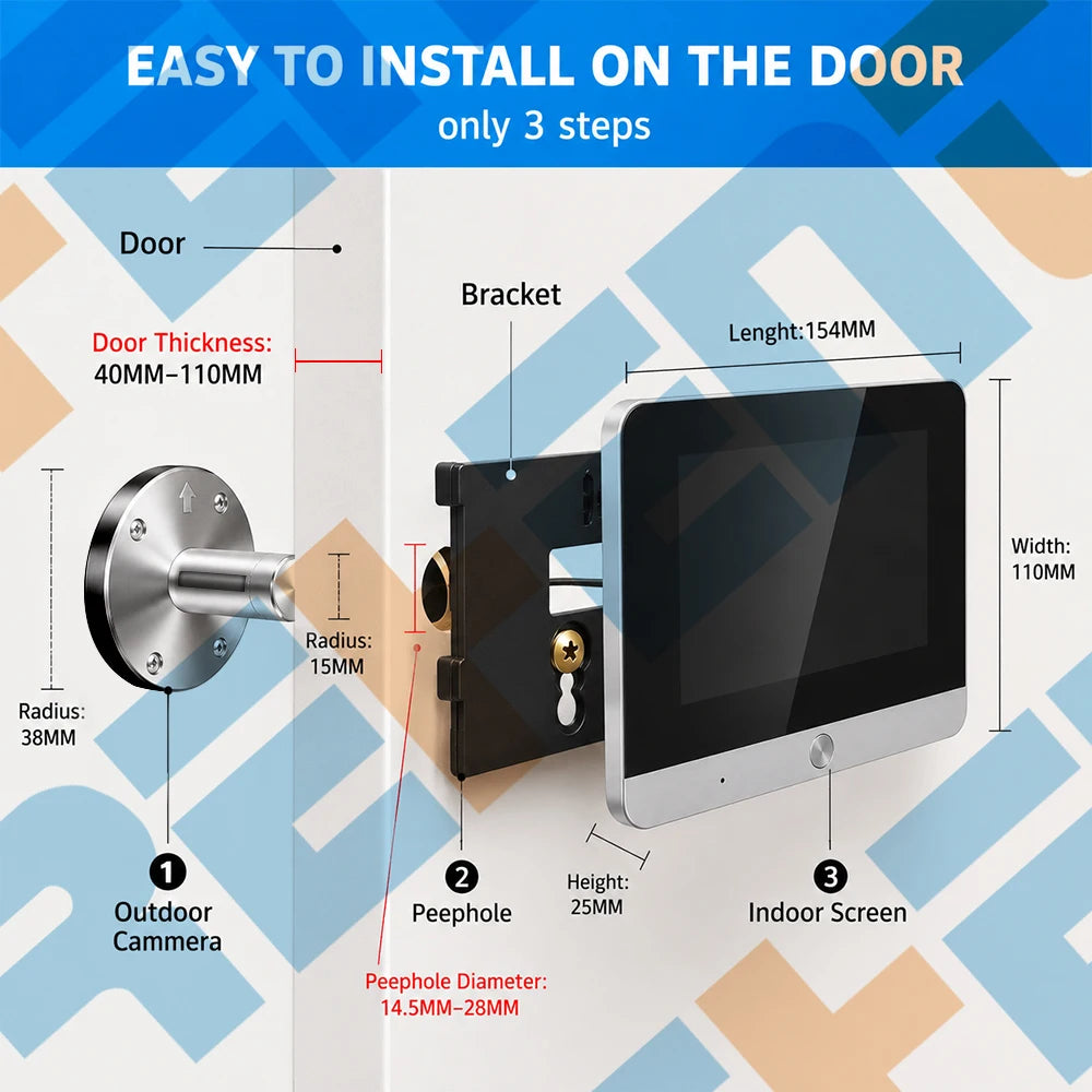 5Inch 10000mAh Two Way Audio 2MP Tuya SmartLife WiFi Digital Door Eye Peephole Viewer Infrared 940NM Night Vision PIR Camera
