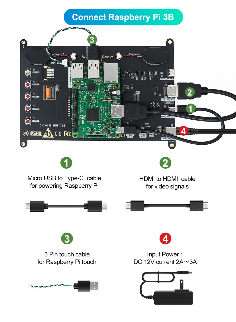 8 Inch Raspberry Pi Touch Monitor 1920×1200 IPS 10-Point Touch Screen Built-in Speaker HDMI Display for Pi 5 4B PC Case 3D Print