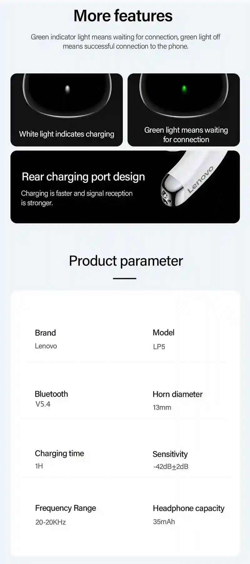 Lenovo LP5 Pro Wireless Earbuds - Low Latency Gaming Headset Tidesmit