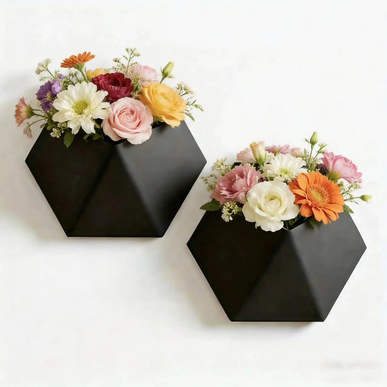 Black Hexagonal Wall Flower Pot With Mounting Holes Unique Design Home Garden Decor Wall Decoration Plant Pot Gardening Gift