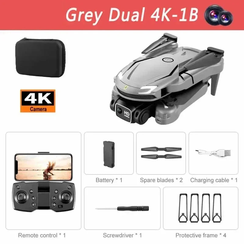 Tidesmit Camera Drone with Obstacle Avoidance - Foldable GPS Quadcopter Grey Dual 4K-1B Tidesmit