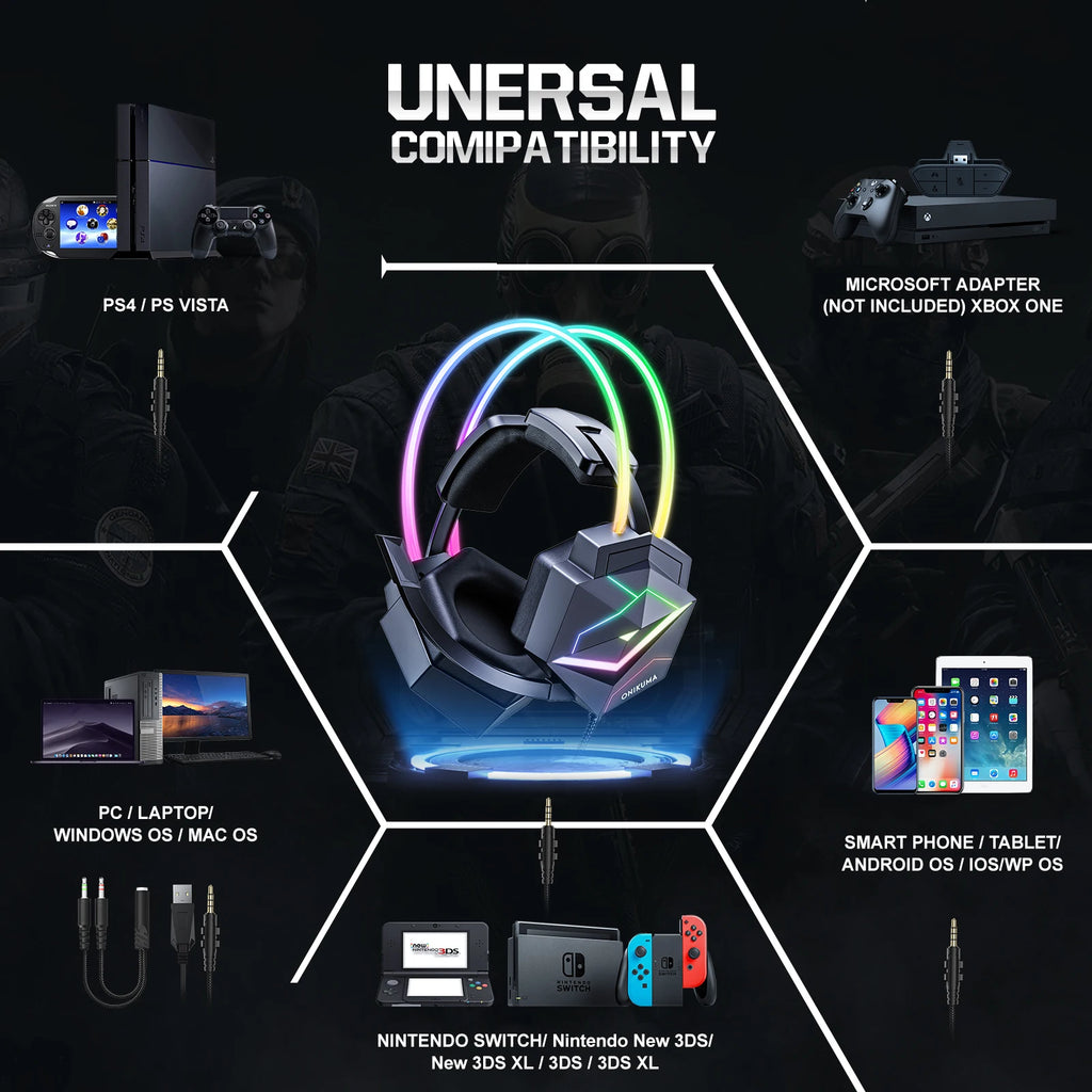 Tidesmit Gaming Headset with Surround Sound & Mic, Over-Ear Wired Black Tidesmit