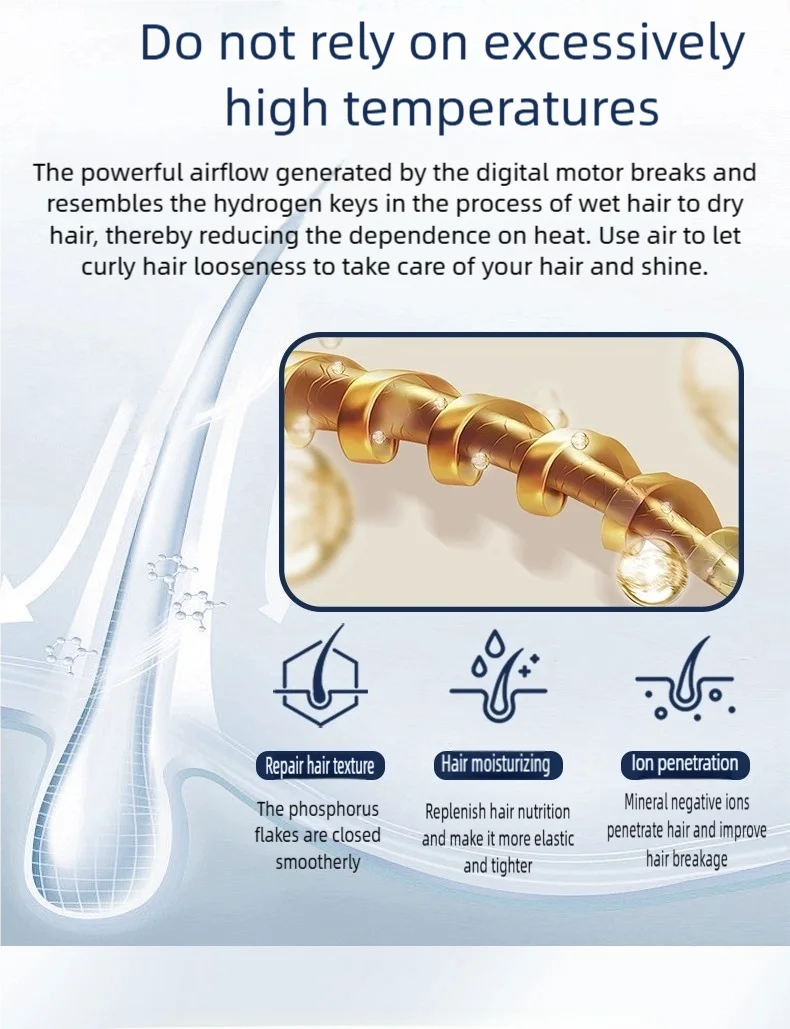 7-in-1 high-speed negative ion hair dryer with curling attachment for heat-free hair repair and moisture infusion.
