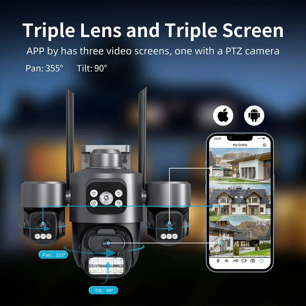 15MP Security Camera iCsee 3-HD Screens Auto Tracking WiFi IP CameraOutdoor CCTV Color Night Vision 2-Way Audio Surveillance Cam