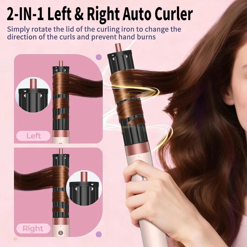 SenCiciMen 6-in-1 hair styler with 2-way rotating auto-curler attachment for easy left and right curls.