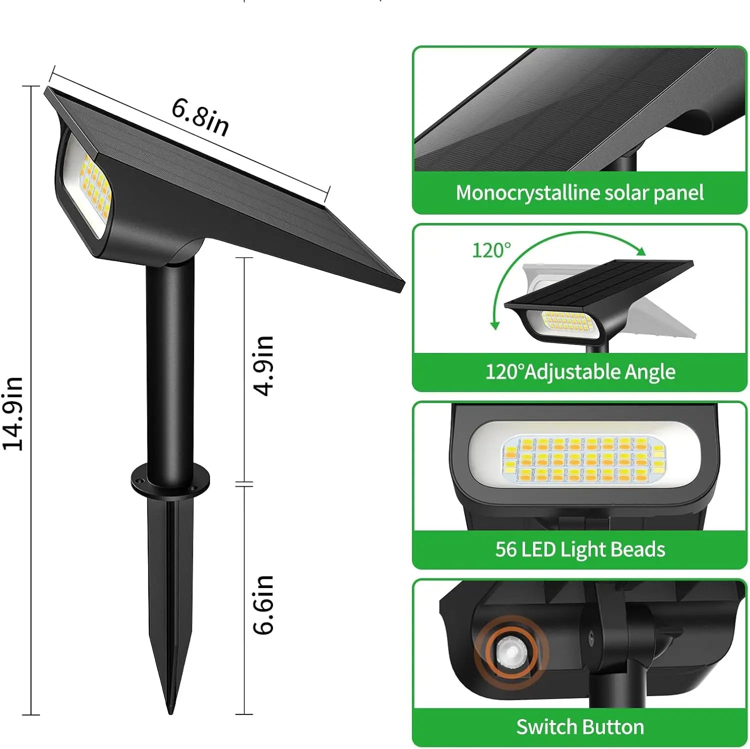 Intelamp Solar Spotlights 4000Mah 3 Color Modes Outdoor Solar Light Garden Lights for Landscape Pathway Yard Patio Garage Driveway Tree